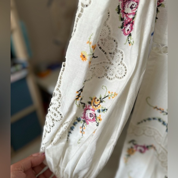 ZIMMERMANN Allia cross-stitched linen+cotton blend mini dress Size US 4 NWT - Picture 13 of 16
